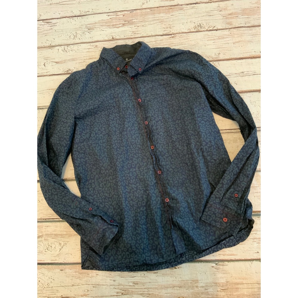 7 Diamonds Originals Mens‎ LG Navy Green Leopard Print Cotton Button Down Shirt